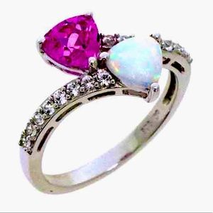 STUNNING RING OF STERLING SILVER, OPAL, AND PINK SAPPHIRE!!! On Sale Now!!!